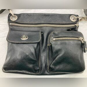 Roots vintage Black Leather Crossbody Bag